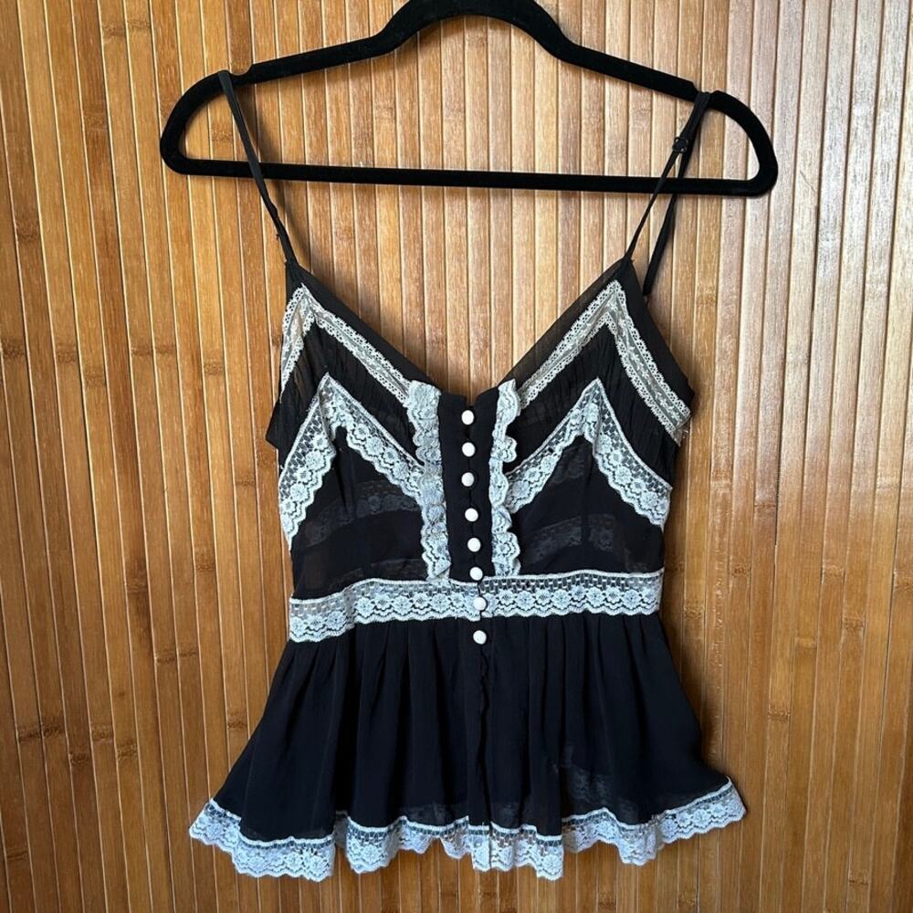 Vintage Black Silk Lace Peplum Camisole Top XS